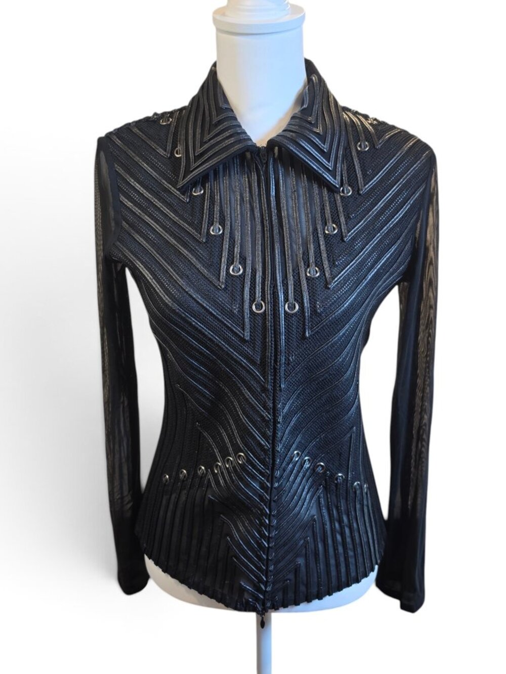 Obstensee by Ika Black PU Coated Mesh Western Show Shirt Size 8